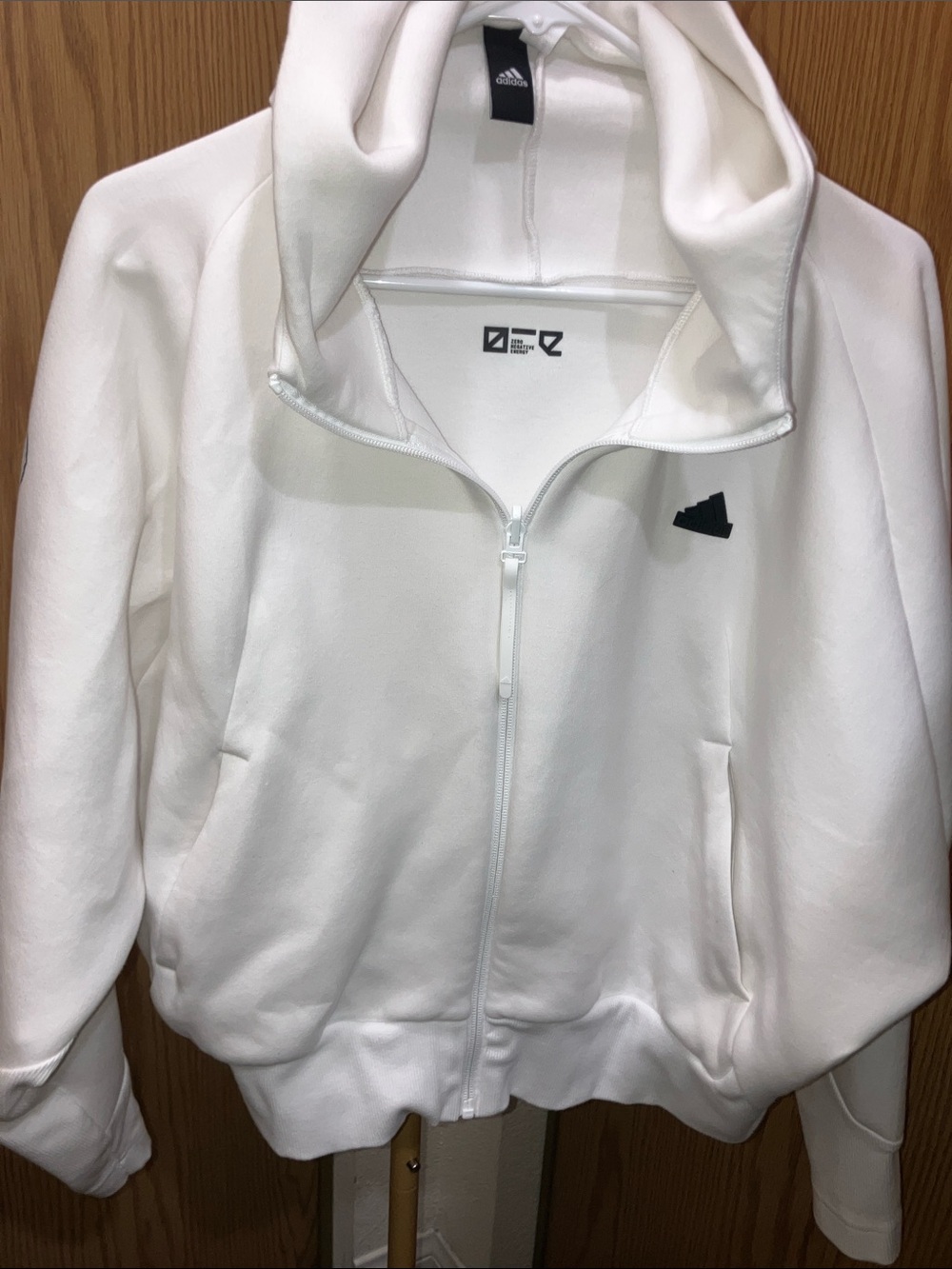 adidas White Zip-Up Hooded Sweatshirt with Black Logo